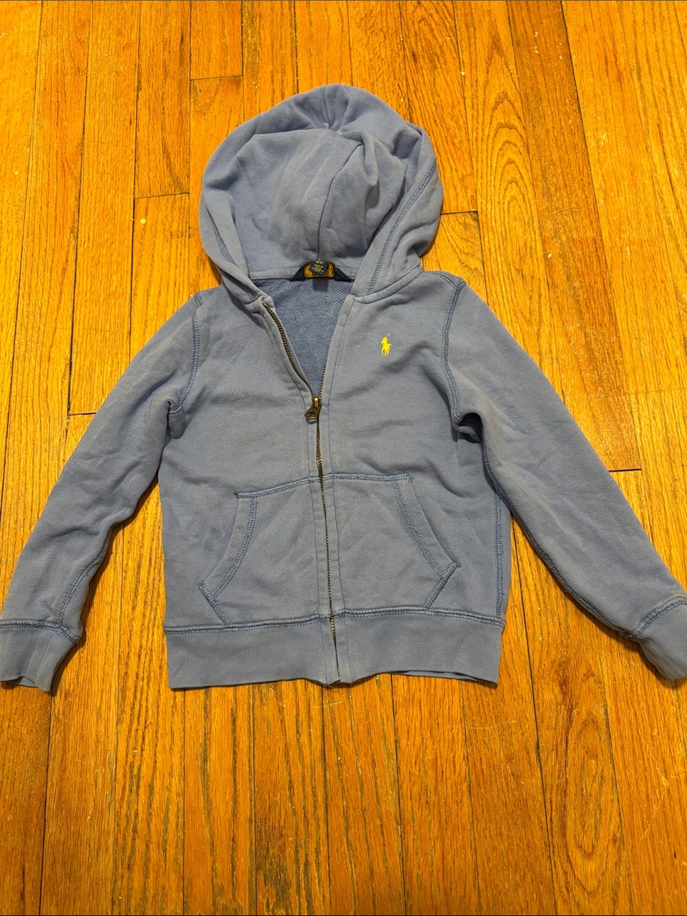 Ralph Lauren Light Blue Zip-Up Hoodie with Yellow Polo Logo